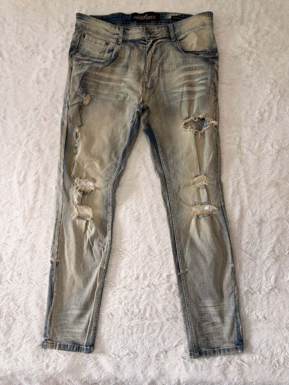 Copper Rivet Men’s Slim Fit Distressed Acid Wash Jeans 36x31